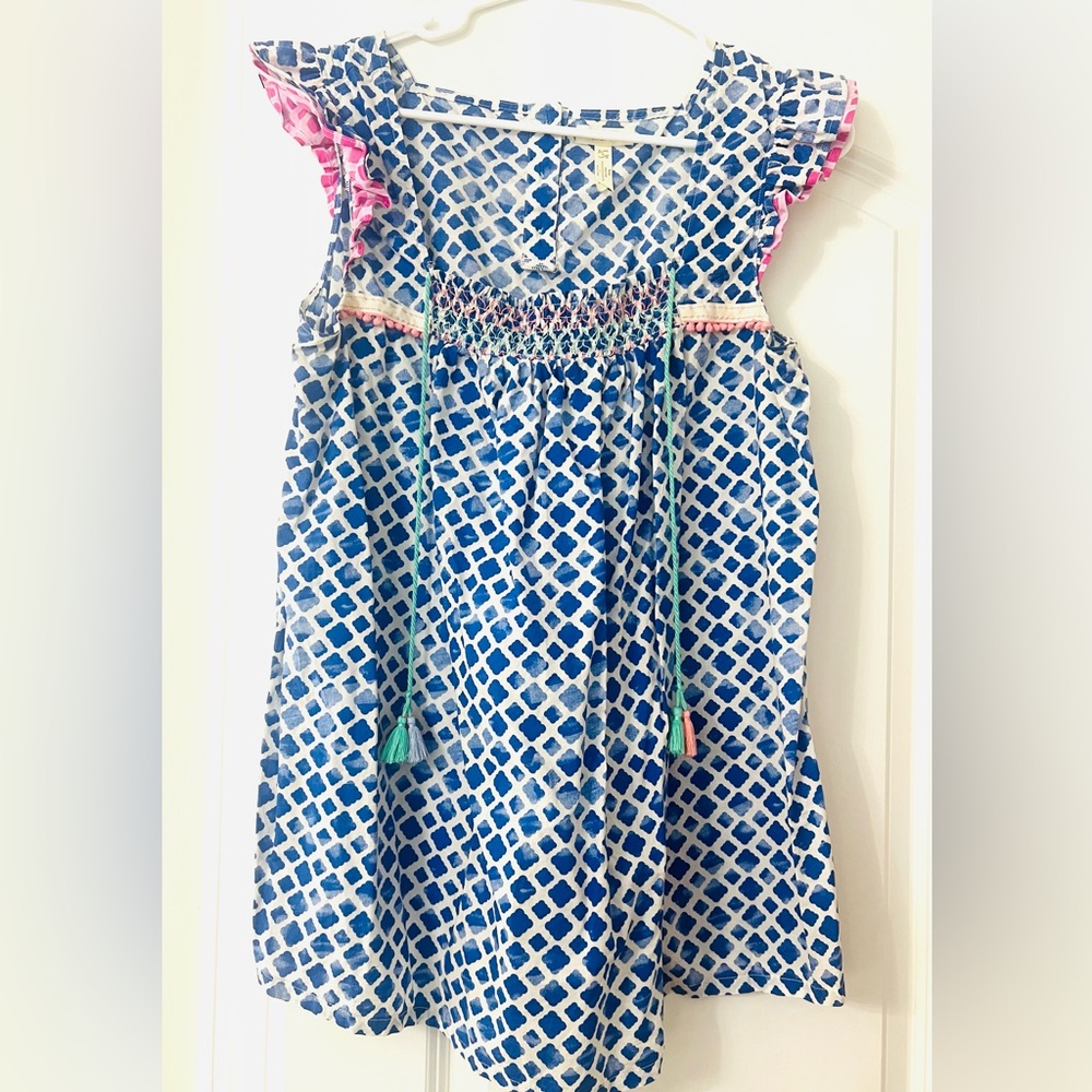 Matilda Jane Women’s Blue and White Sleeveless Flutter Sleeve Top